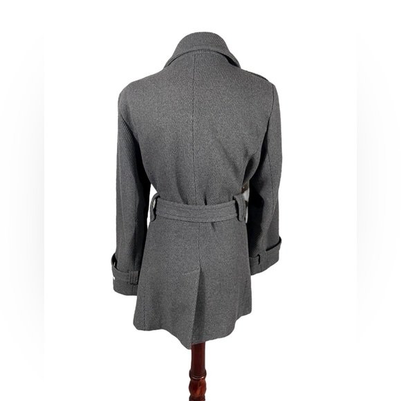 Pea Coat Jacket Women's Double Breasted Wool Lined Old Money Grey Size 16 - Picture 2 of 9